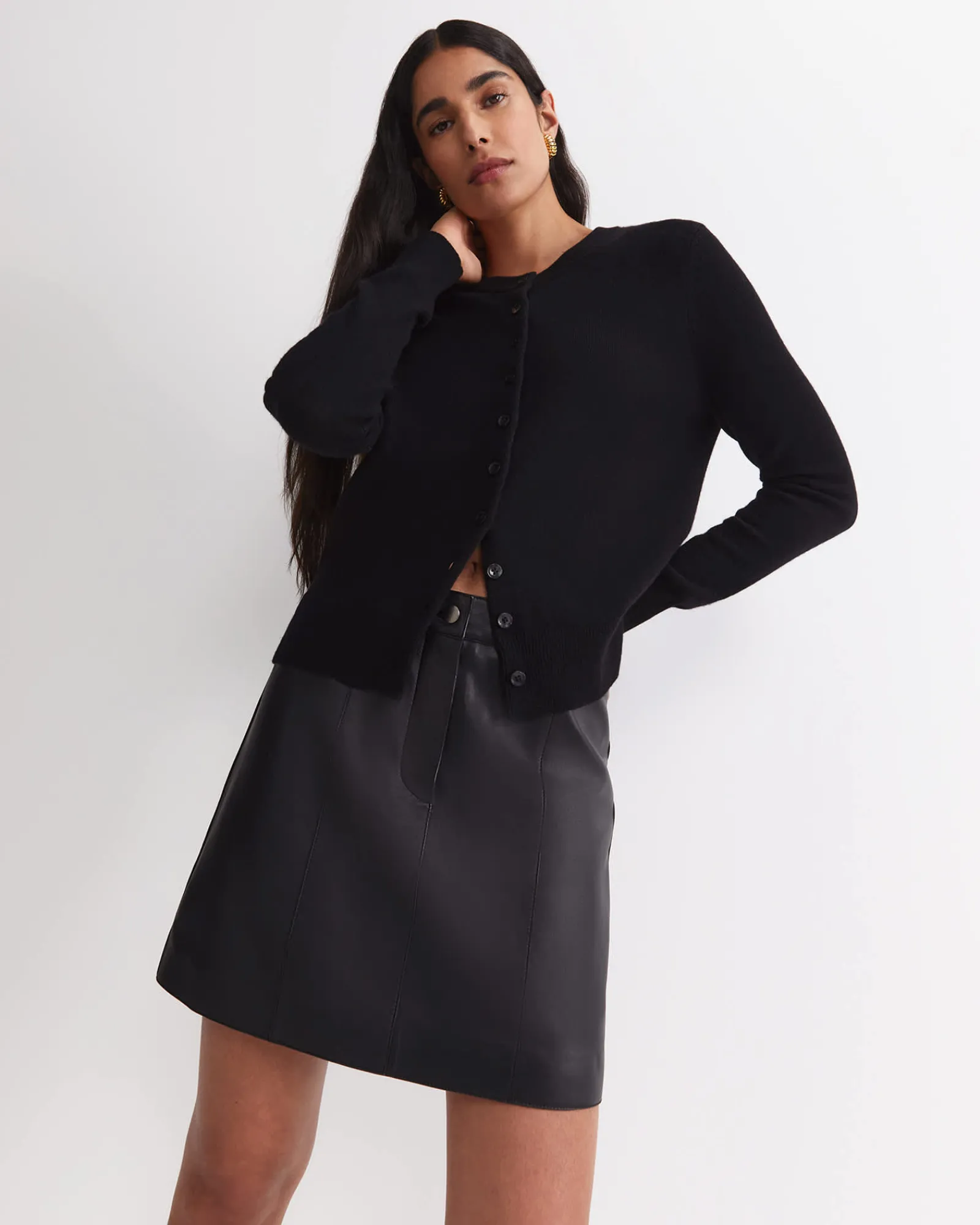 Sale Sportscraft Gemma Leather Mini Skirt in Black