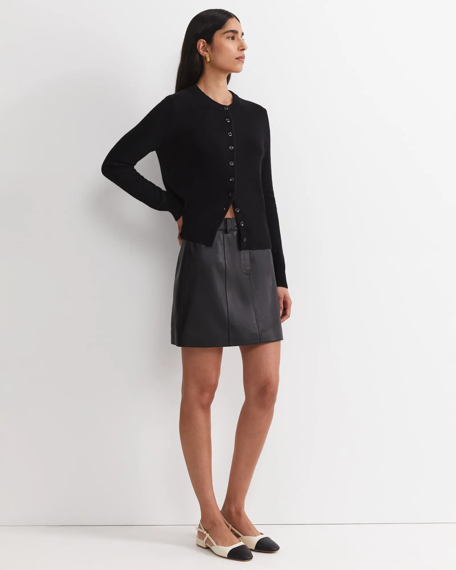 Sale Sportscraft Gemma Leather Mini Skirt in Black