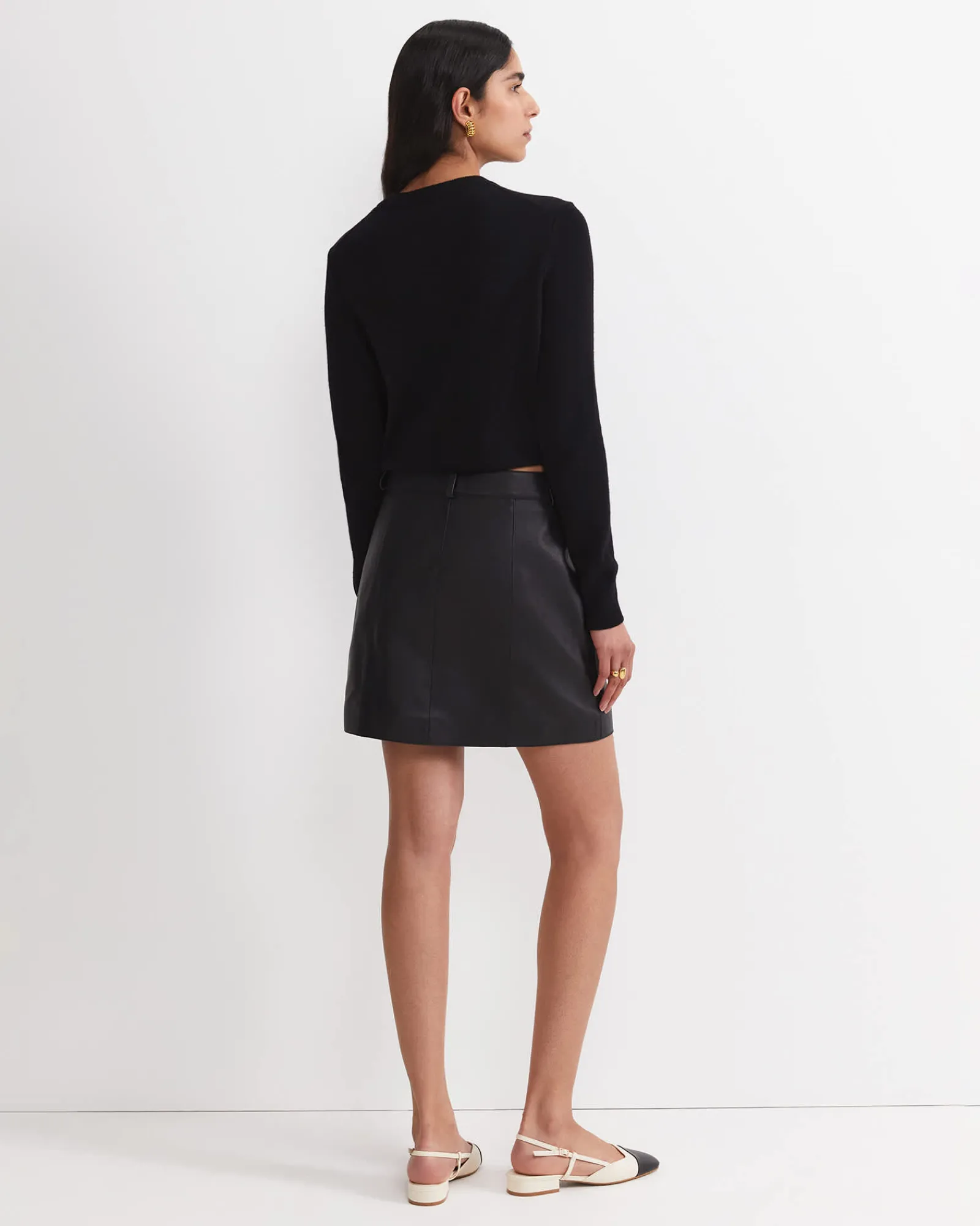Sale Sportscraft Gemma Leather Mini Skirt in Black