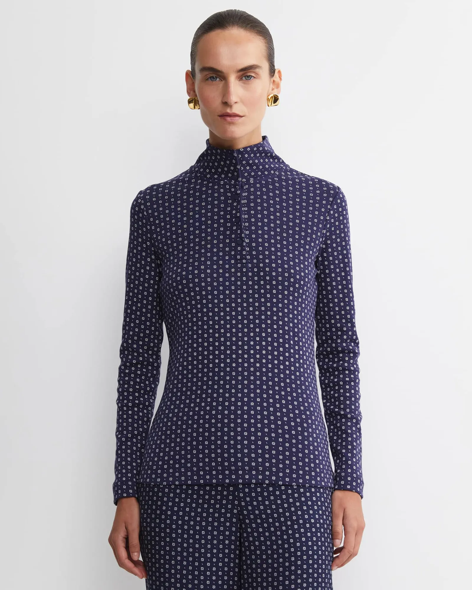 Discount Sportscraft Geo Funnel Neck Top in Navywhite Navy/white
