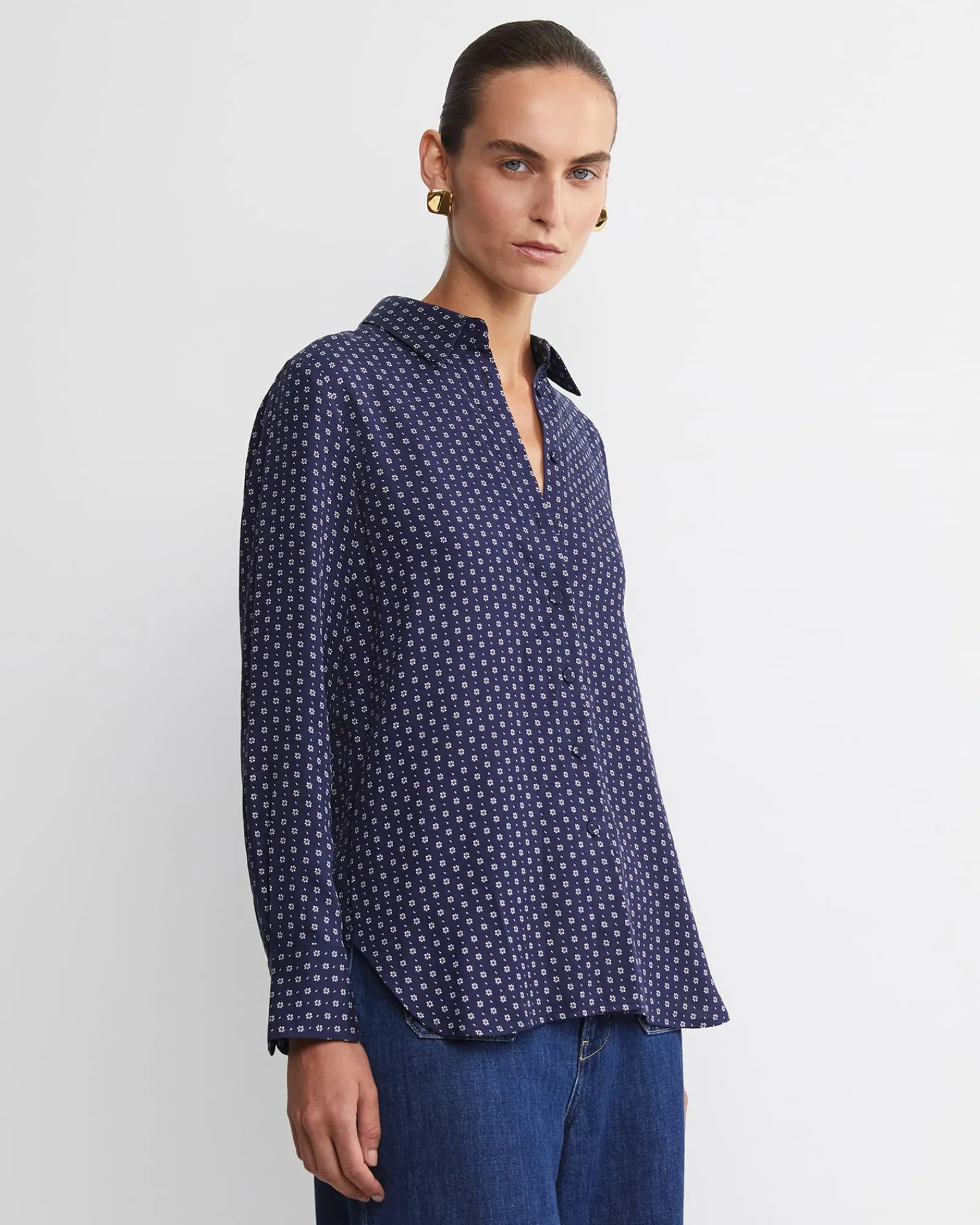 Fashion Sportscraft Geo Long Sleeve Shirt in Navywhite Navy/white