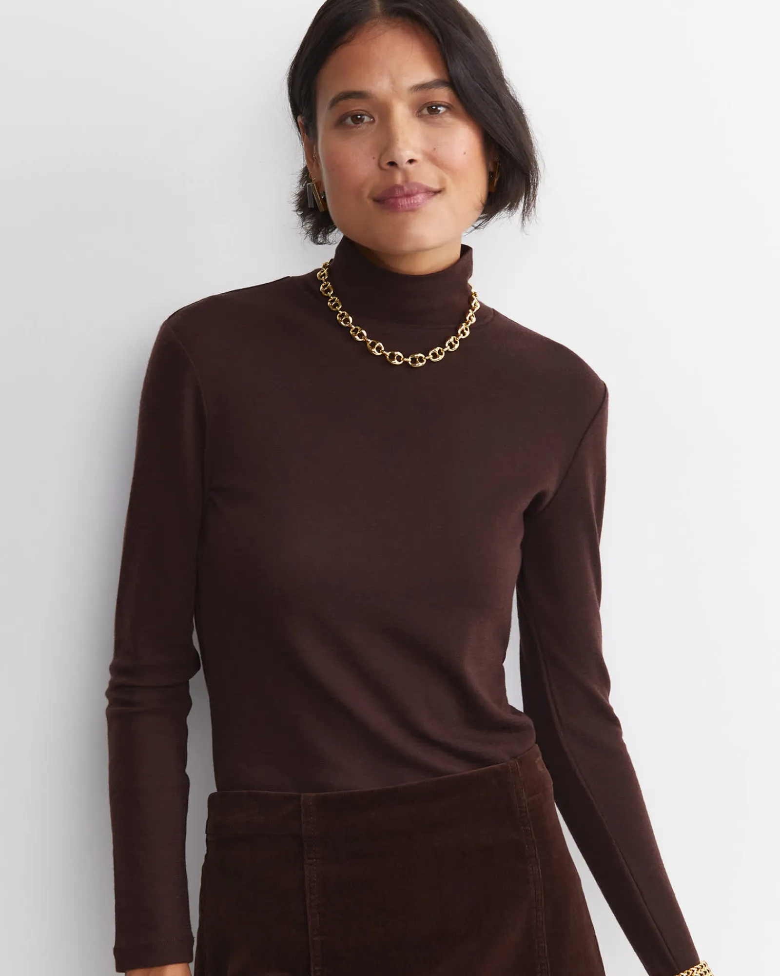 Clearance Sportscraft Gigi Babywool Mock Neck Top in Chocolate