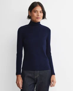 Discount Sportscraft Gigi Babywool Mock Neck Top in Navy