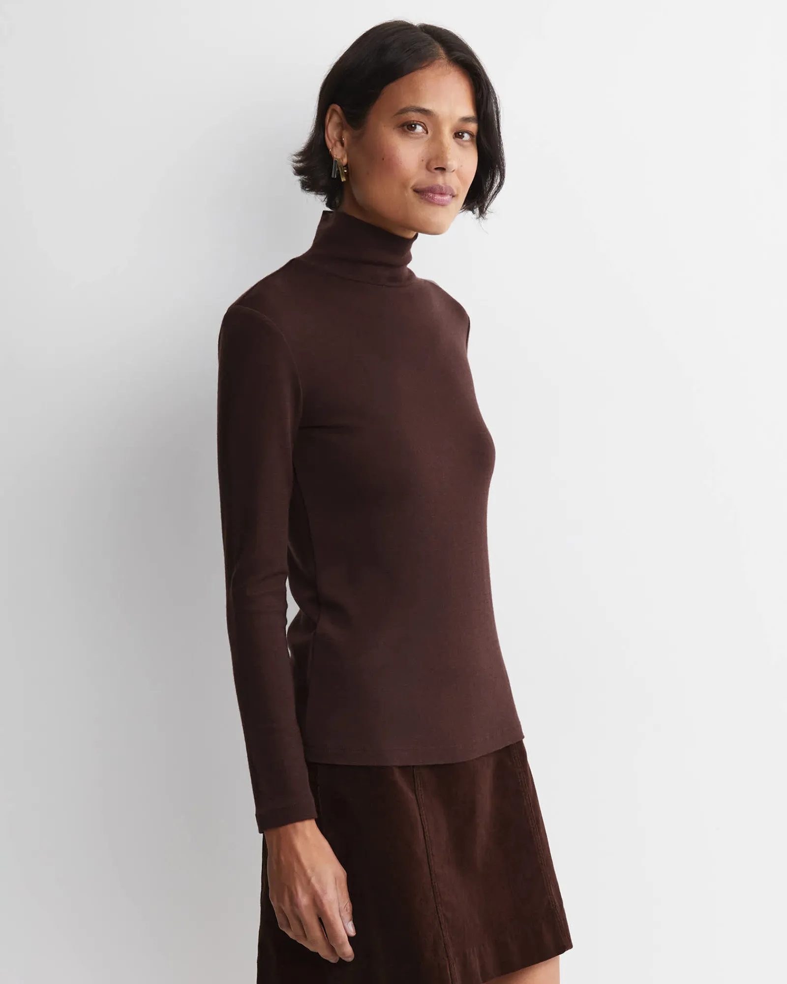 Clearance Sportscraft Gigi Babywool Mock Neck Top in Chocolate