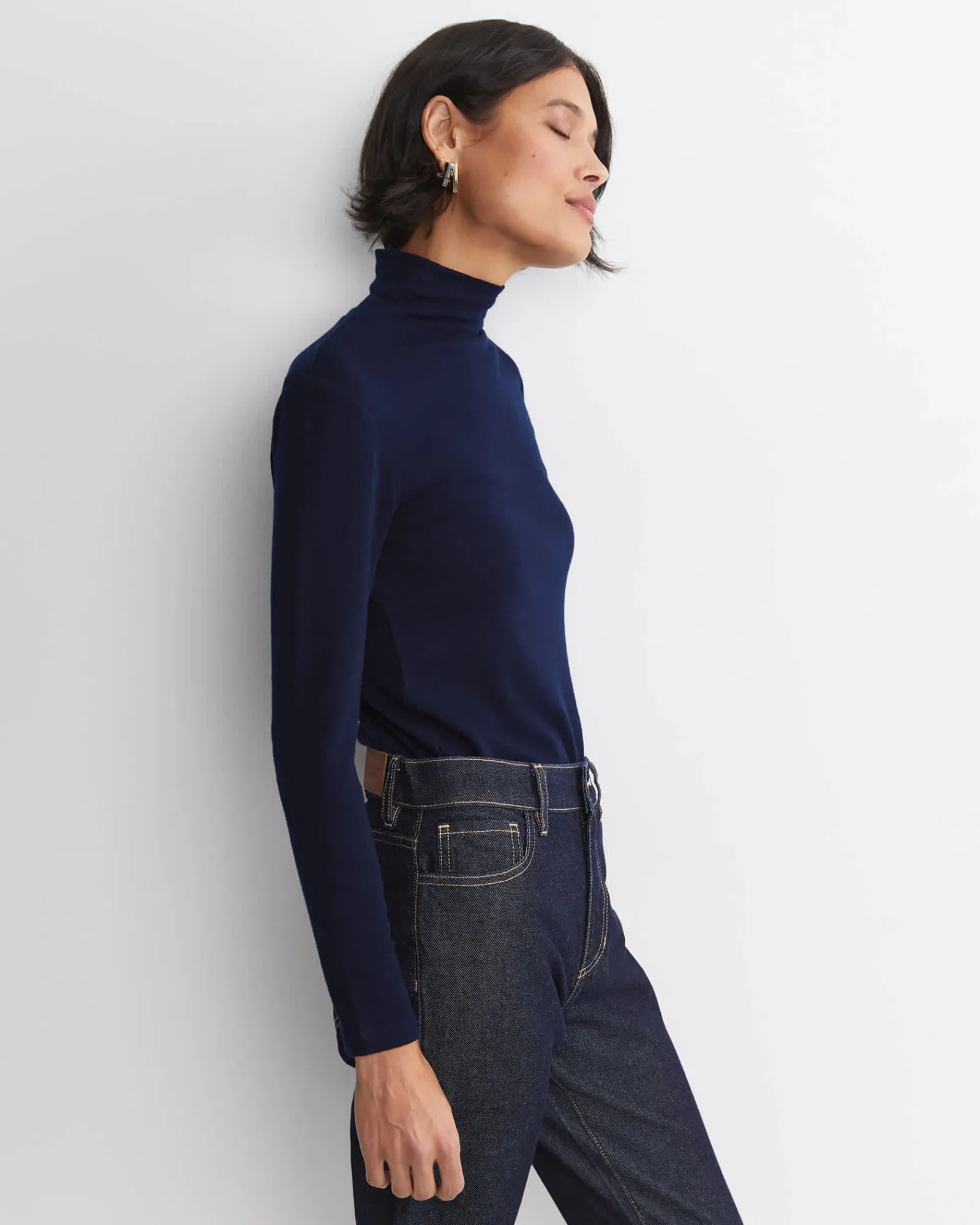 Discount Sportscraft Gigi Babywool Mock Neck Top in Navy