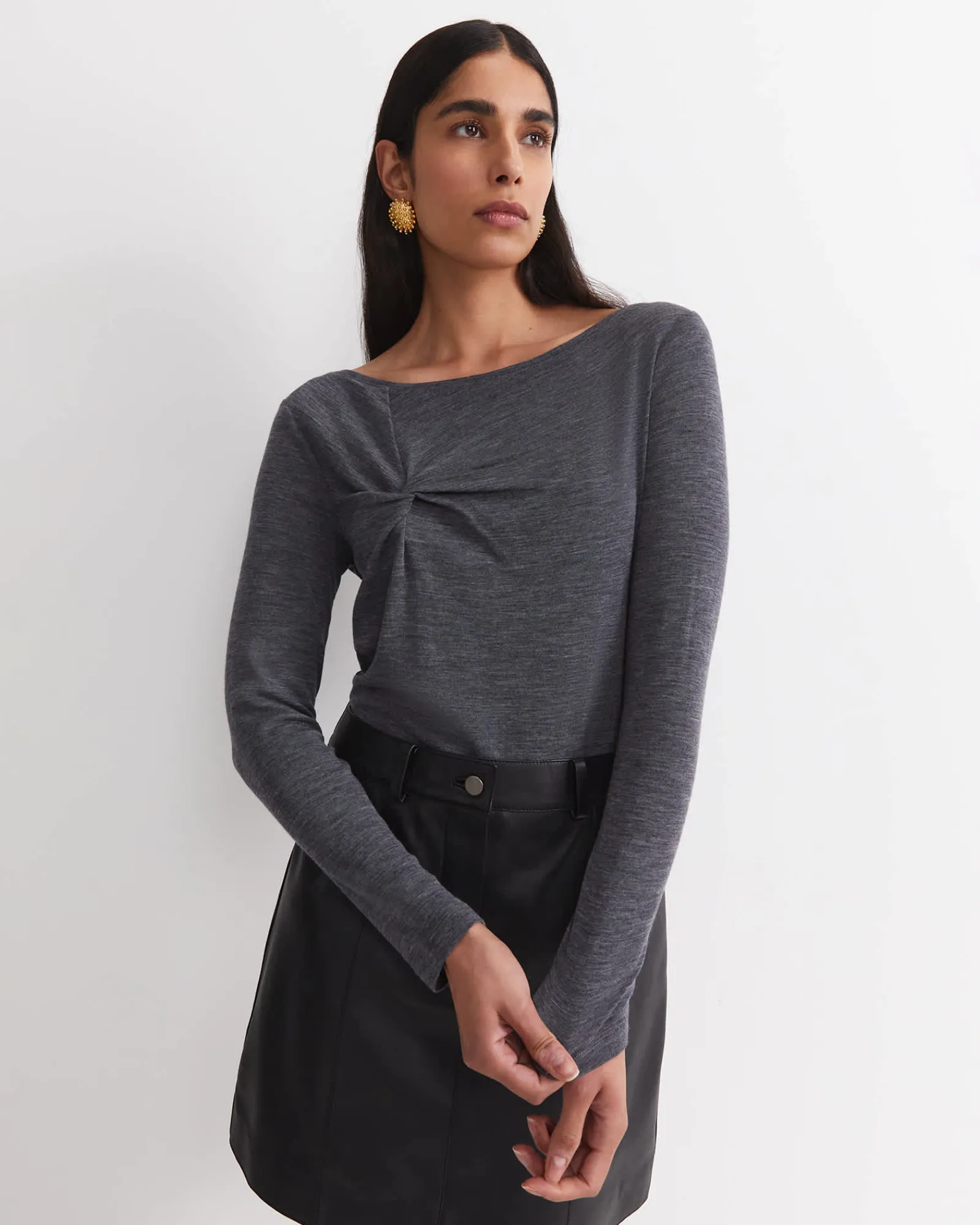 Discount Sportscraft Gigi Babywool Twist Top in Charcoal Melange CharcoalMelange