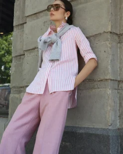 Online Sportscraft Hannah Stripe Cotton Silk Shirt in Whitepink White/pink