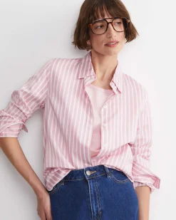 Online Sportscraft Hannah Stripe Cotton Silk Shirt in Whitepink White/pink