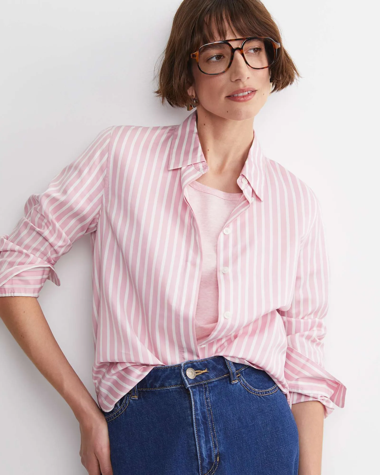 Online Sportscraft Hannah Stripe Cotton Silk Shirt in Whitepink White/pink