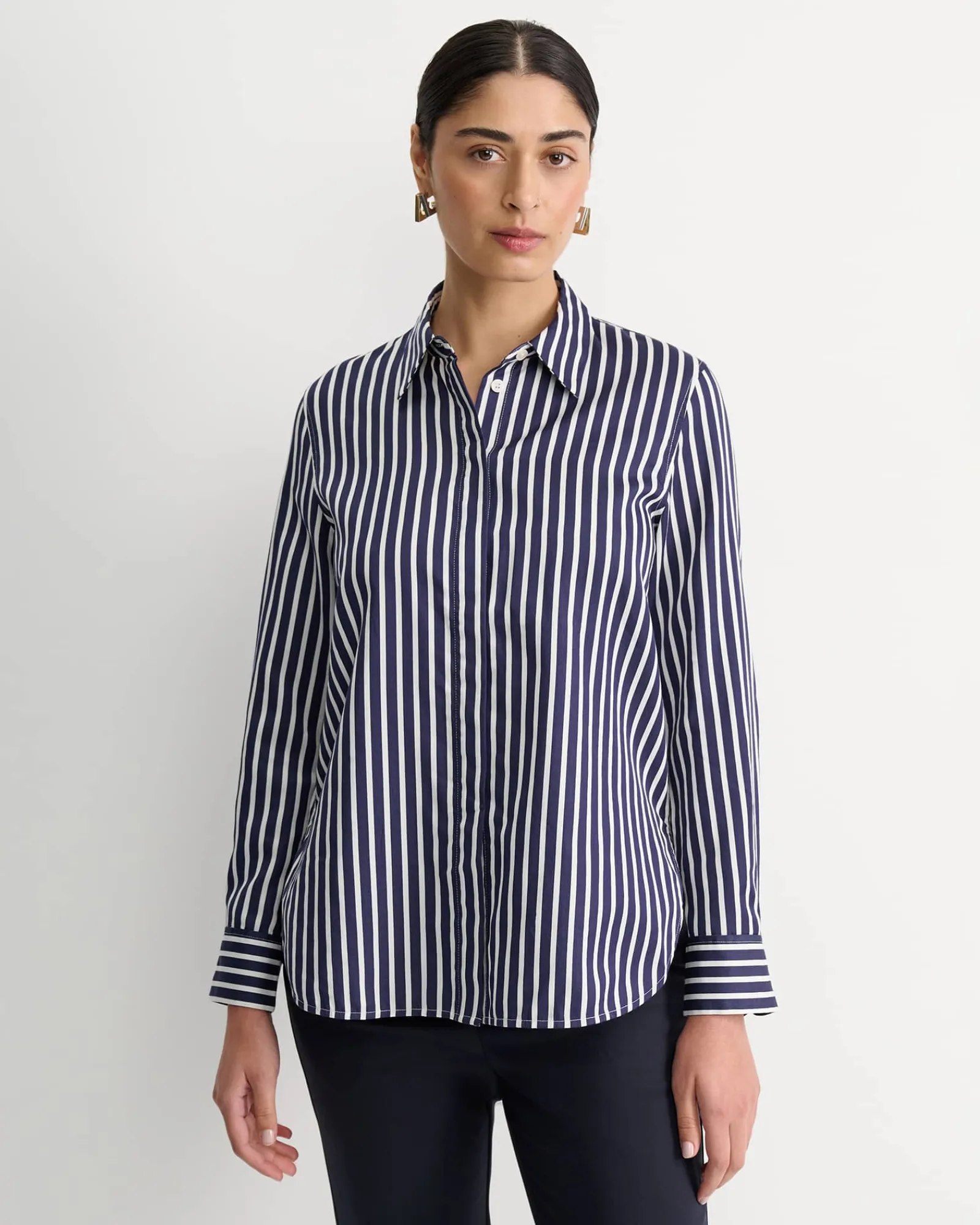 Hot Sportscraft Hannah Stripe Cotton Silk Shirt in Whitenavy White/navy