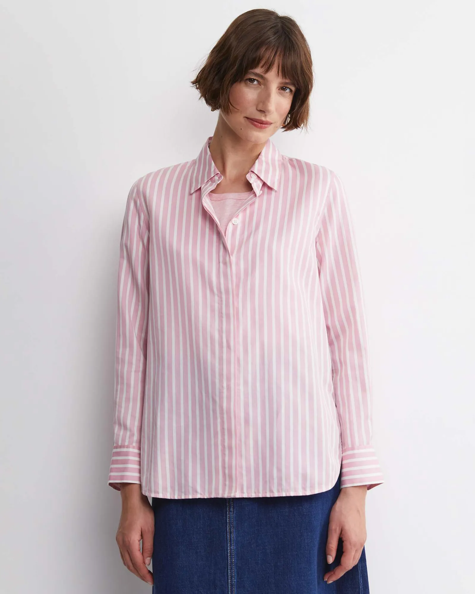 Online Sportscraft Hannah Stripe Cotton Silk Shirt in Whitepink White/pink
