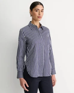 Hot Sportscraft Hannah Stripe Cotton Silk Shirt in Whitenavy White/navy