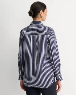 Hot Sportscraft Hannah Stripe Cotton Silk Shirt in Whitenavy White/navy