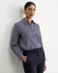Hot Sportscraft Hannah Stripe Cotton Silk Shirt in Whitenavy White/navy
