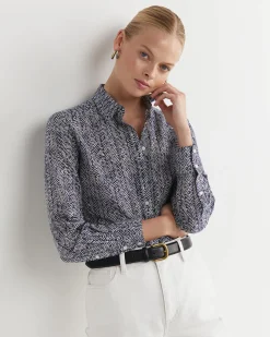 Best Sportscraft Harriet Cotton Silk Shirt in Navy Multi NavyMulti