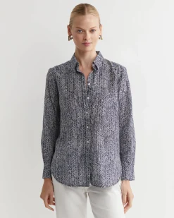 Best Sportscraft Harriet Cotton Silk Shirt in Navy Multi NavyMulti