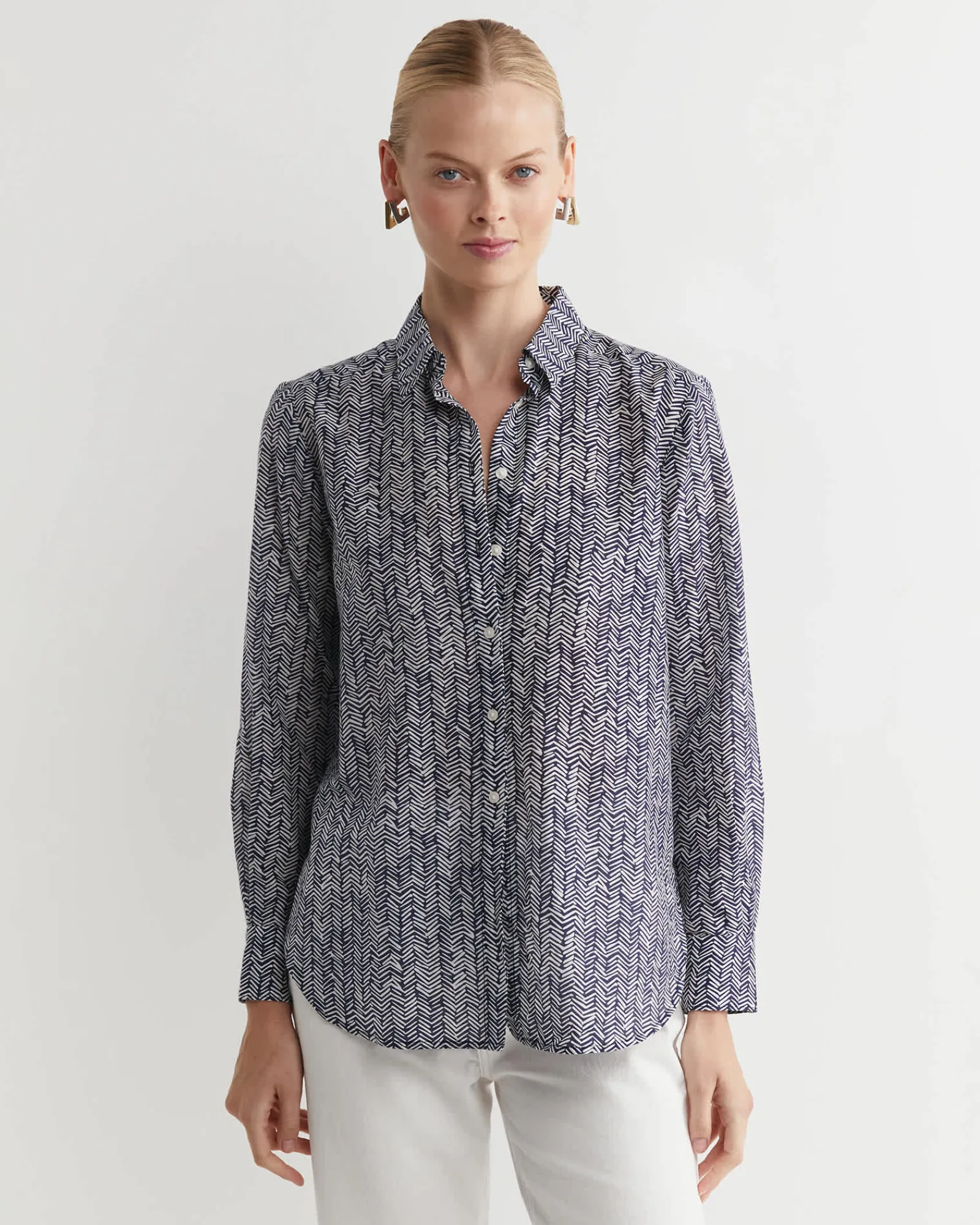Best Sportscraft Harriet Cotton Silk Shirt in Navy Multi NavyMulti