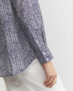 Best Sportscraft Harriet Cotton Silk Shirt in Navy Multi NavyMulti