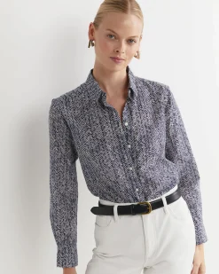 Best Sportscraft Harriet Cotton Silk Shirt in Navy Multi NavyMulti