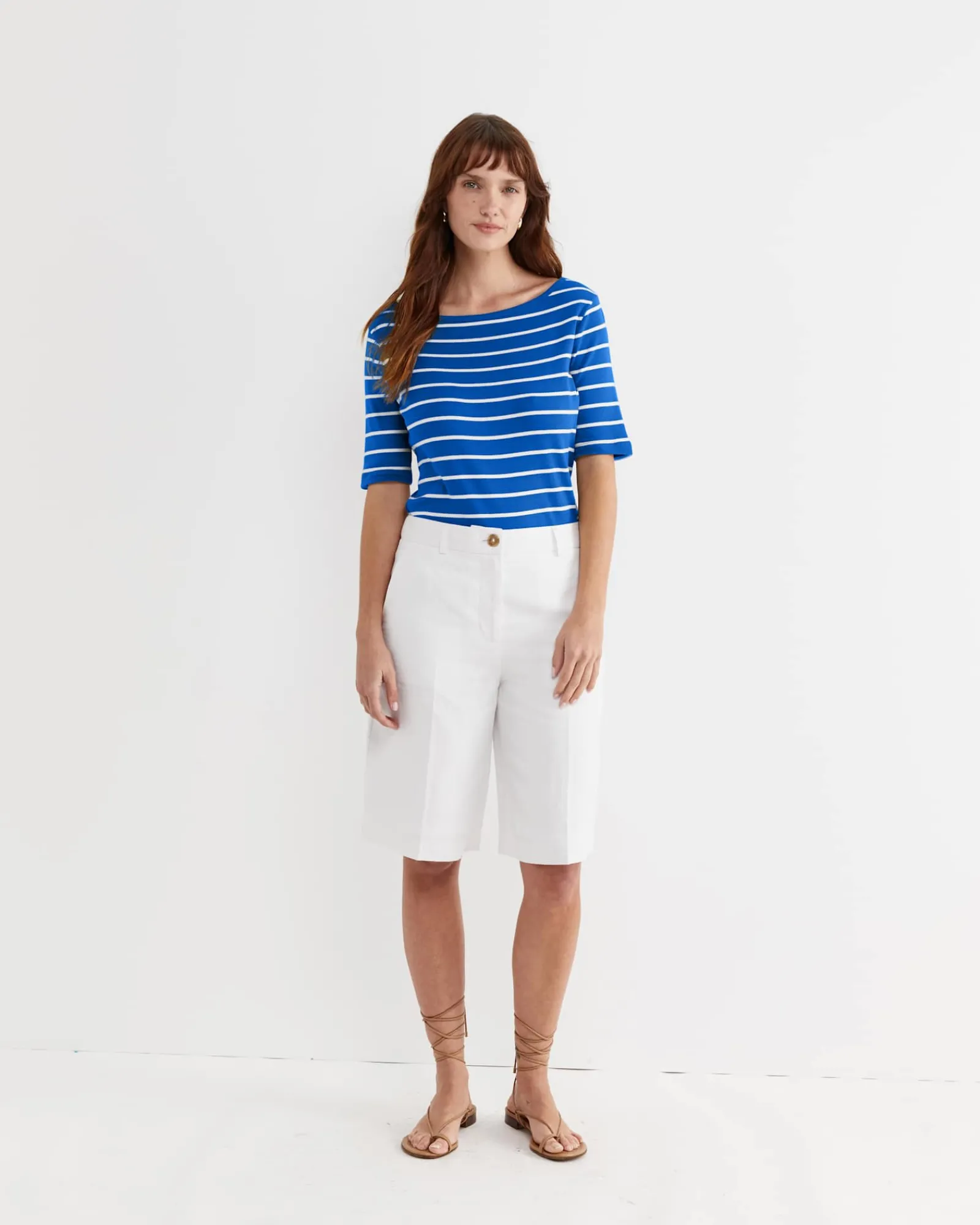 Clearance Sportscraft Heidi Boat Neck Half Sleeve Tee in Bluewhite Blue/white