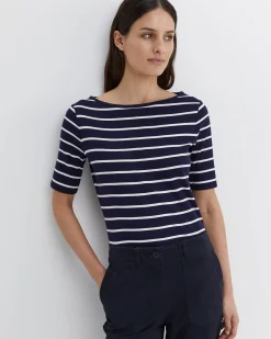 Best Sportscraft Heidi Boat Neck Half Sleeve Tee in Navywhite Navy/white