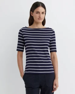 Best Sportscraft Heidi Boat Neck Half Sleeve Tee in Navywhite Navy/white