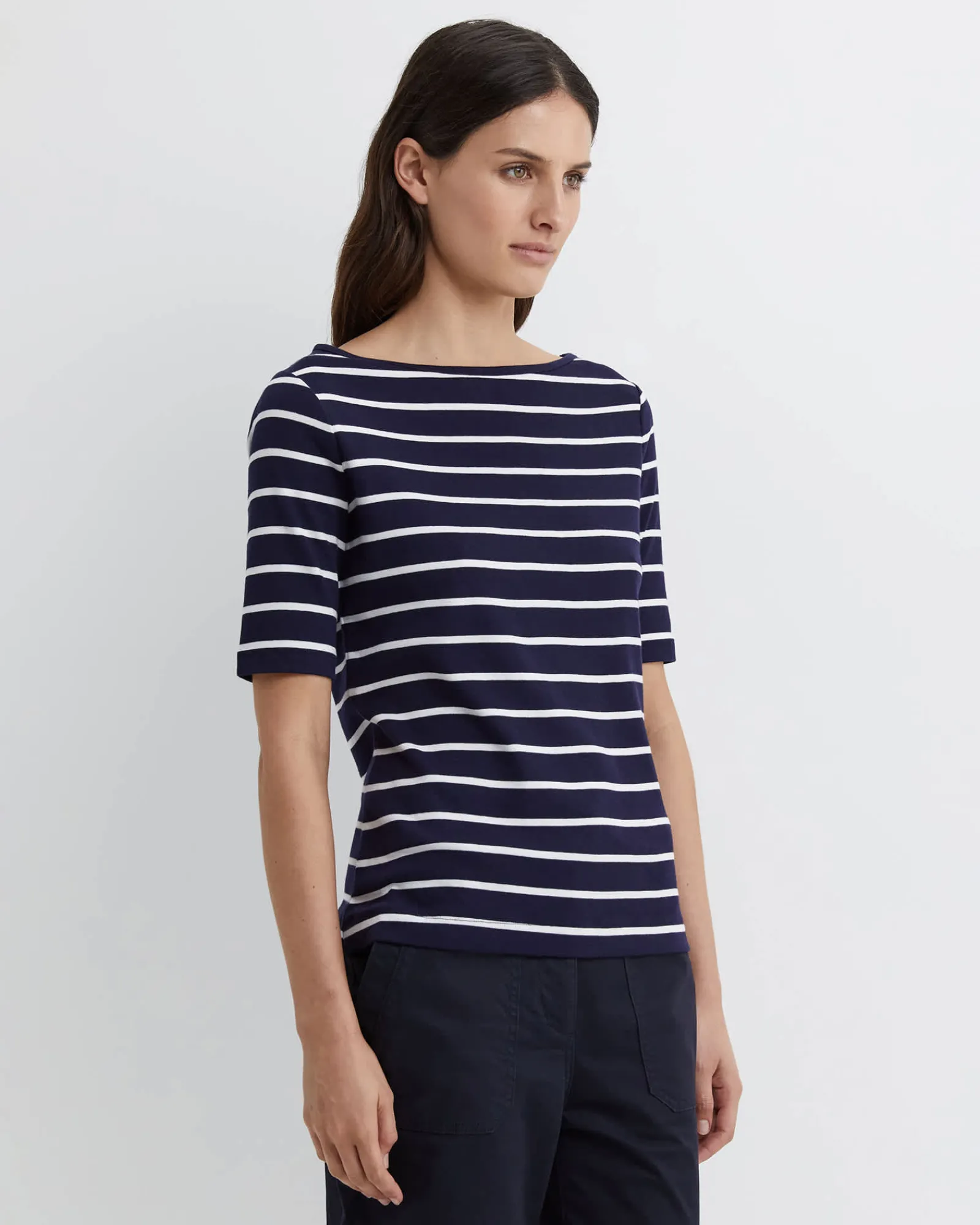 Best Sportscraft Heidi Boat Neck Half Sleeve Tee in Navywhite Navy/white