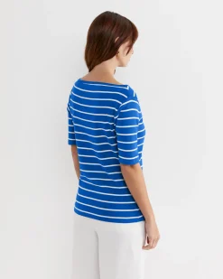 Clearance Sportscraft Heidi Boat Neck Half Sleeve Tee in Bluewhite Blue/white