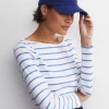 New Sportscraft Heidi Long Sleeve Rib Tee in Whiteblue White/blue