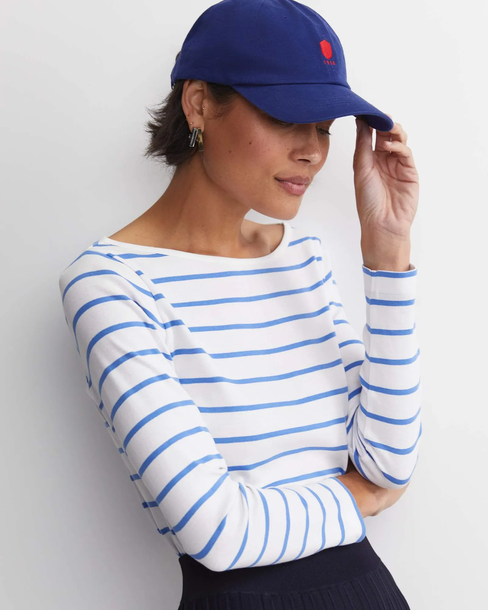 New Sportscraft Heidi Long Sleeve Rib Tee in Whiteblue White/blue