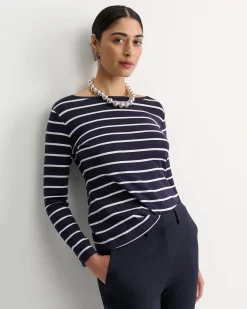 Fashion Sportscraft Heidi Long Sleeve Rib Tee in Navywhite Navy/white