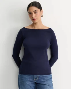 Outlet Sportscraft Heidi Long Sleeve Rib Tee in Navy