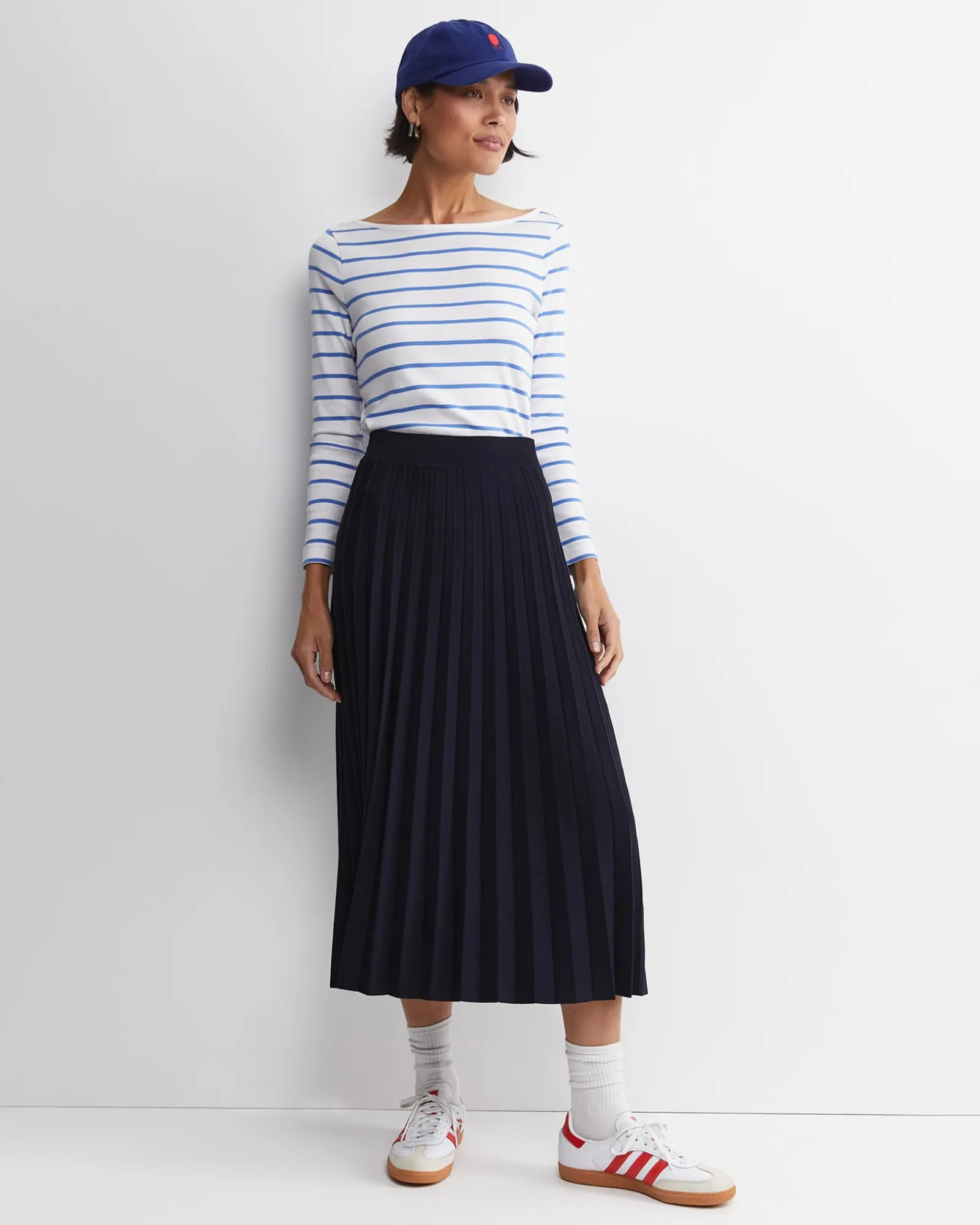 New Sportscraft Heidi Long Sleeve Rib Tee in Whiteblue White/blue