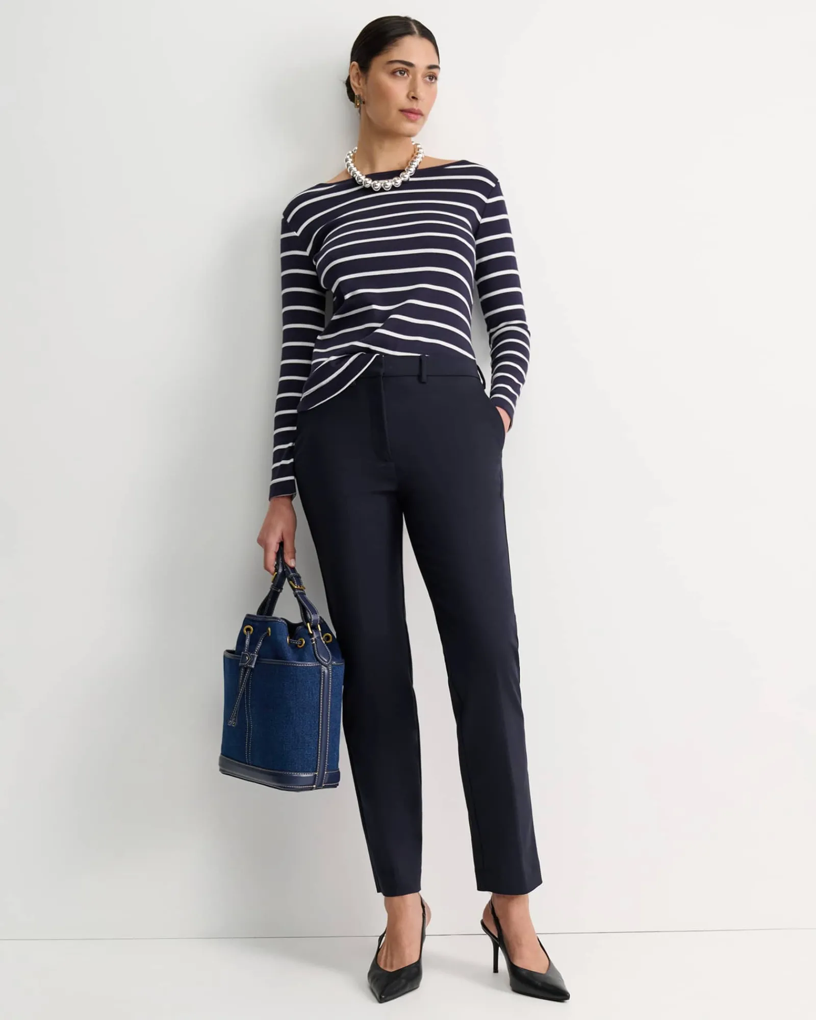 Fashion Sportscraft Heidi Long Sleeve Rib Tee in Navywhite Navy/white