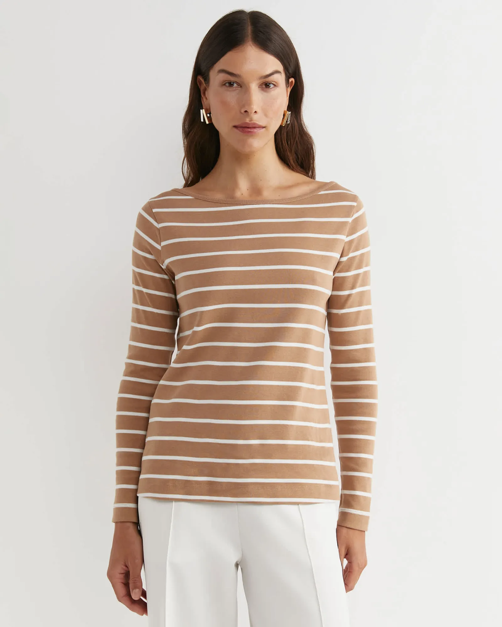 Online Sportscraft Heidi Long Sleeve Rib Tee in Tanwhite Tan/white