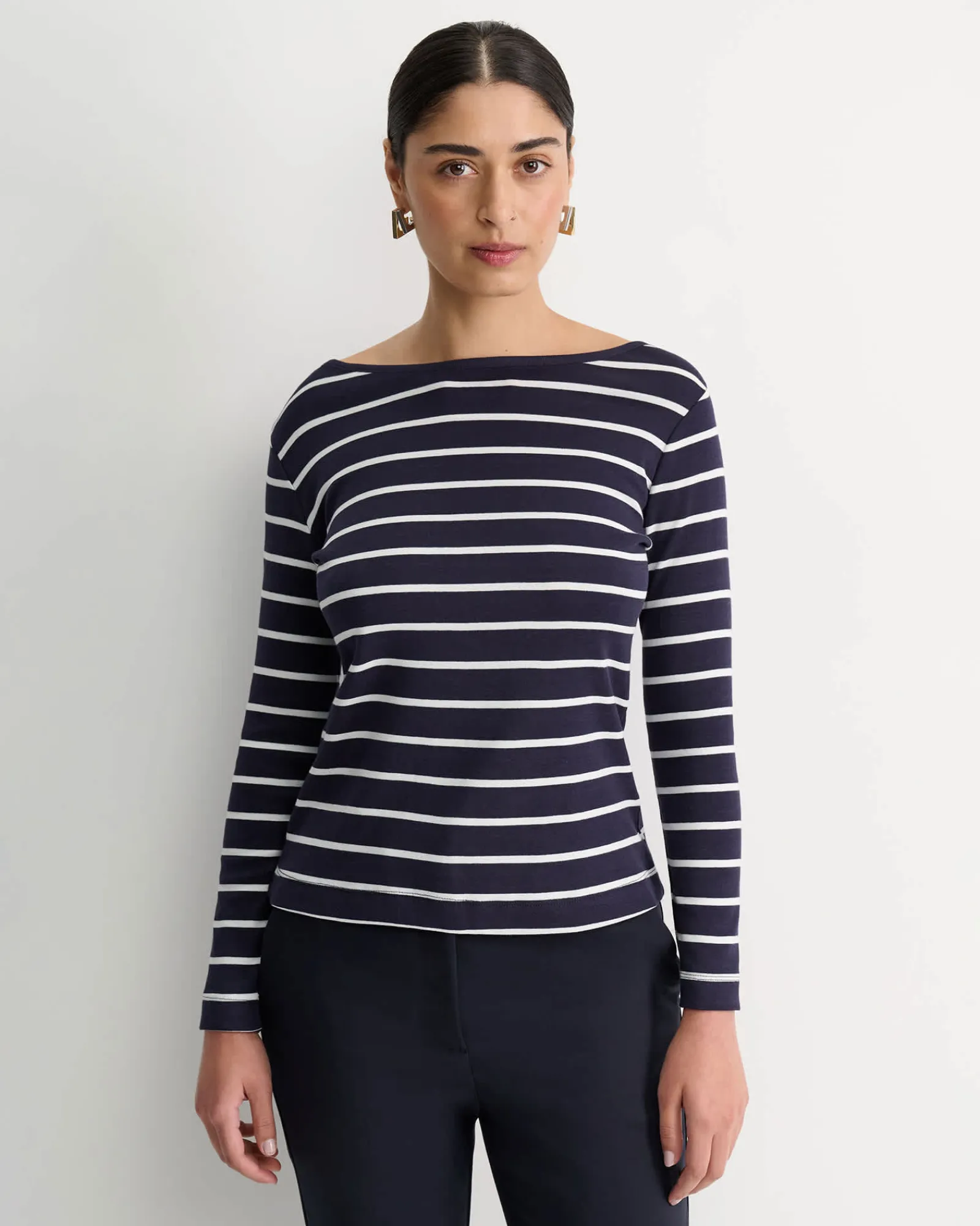 Fashion Sportscraft Heidi Long Sleeve Rib Tee in Navywhite Navy/white