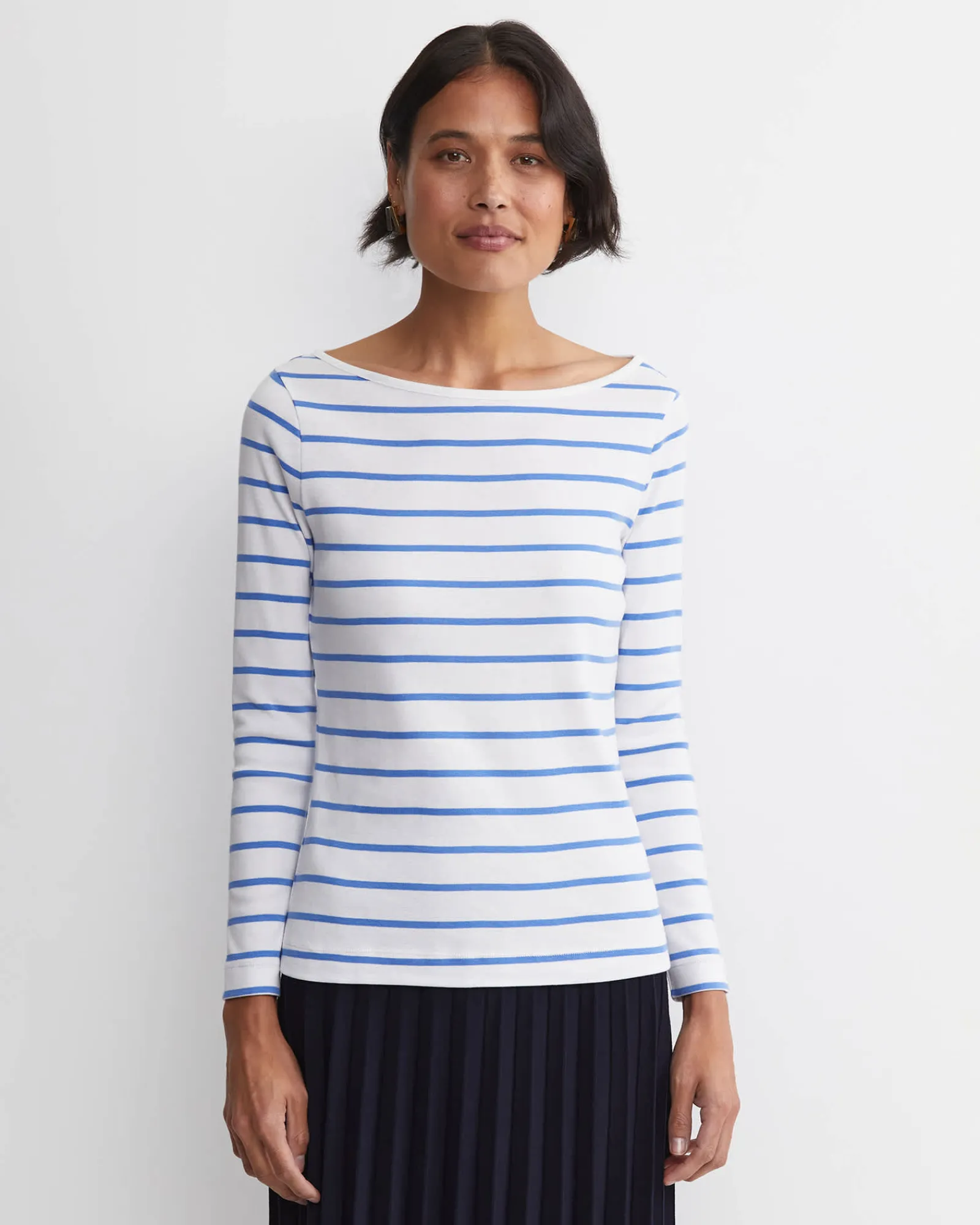 New Sportscraft Heidi Long Sleeve Rib Tee in Whiteblue White/blue