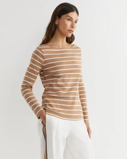 Online Sportscraft Heidi Long Sleeve Rib Tee in Tanwhite Tan/white