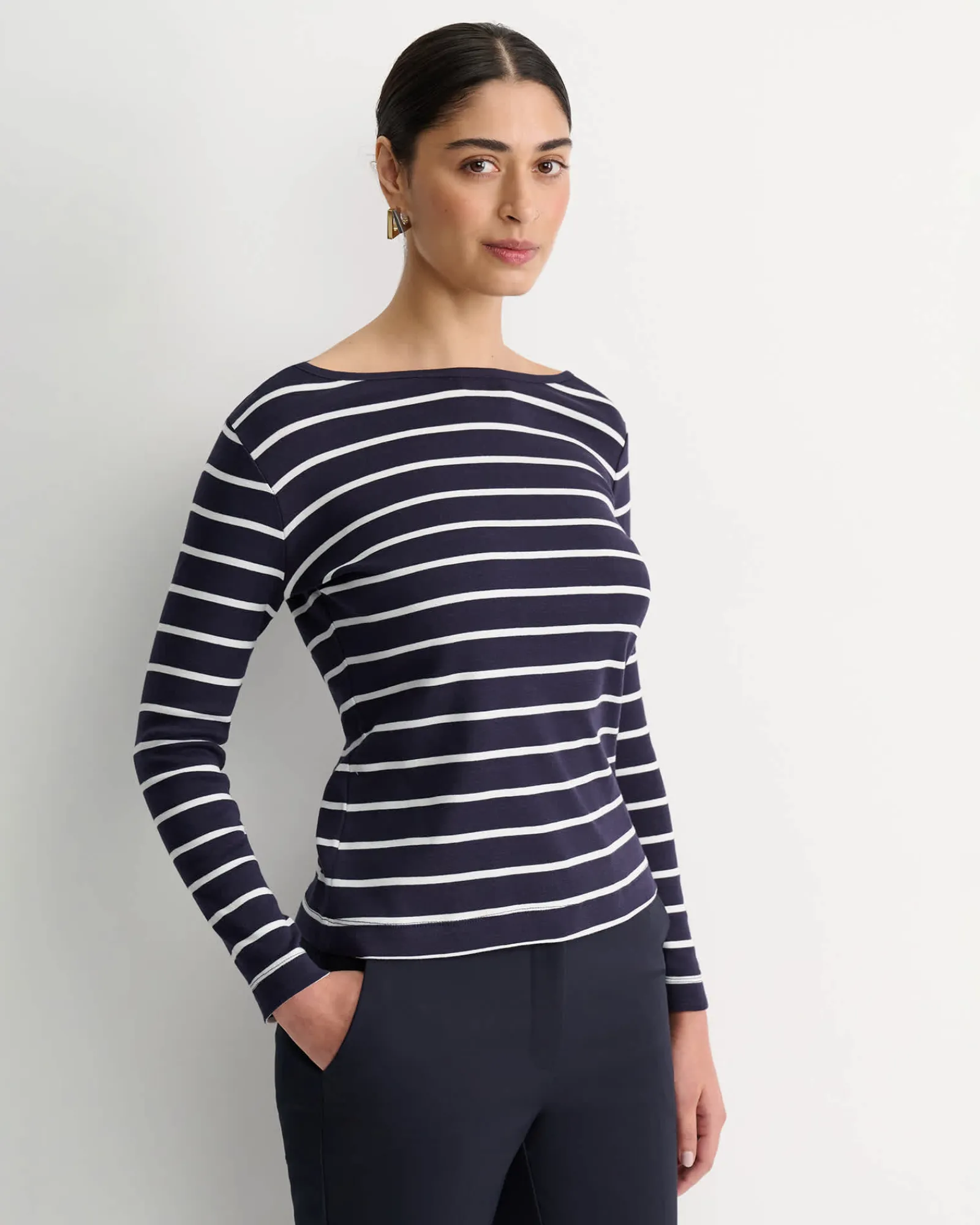 Fashion Sportscraft Heidi Long Sleeve Rib Tee in Navywhite Navy/white