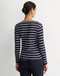 Fashion Sportscraft Heidi Long Sleeve Rib Tee in Navywhite Navy/white
