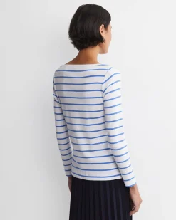 New Sportscraft Heidi Long Sleeve Rib Tee in Whiteblue White/blue