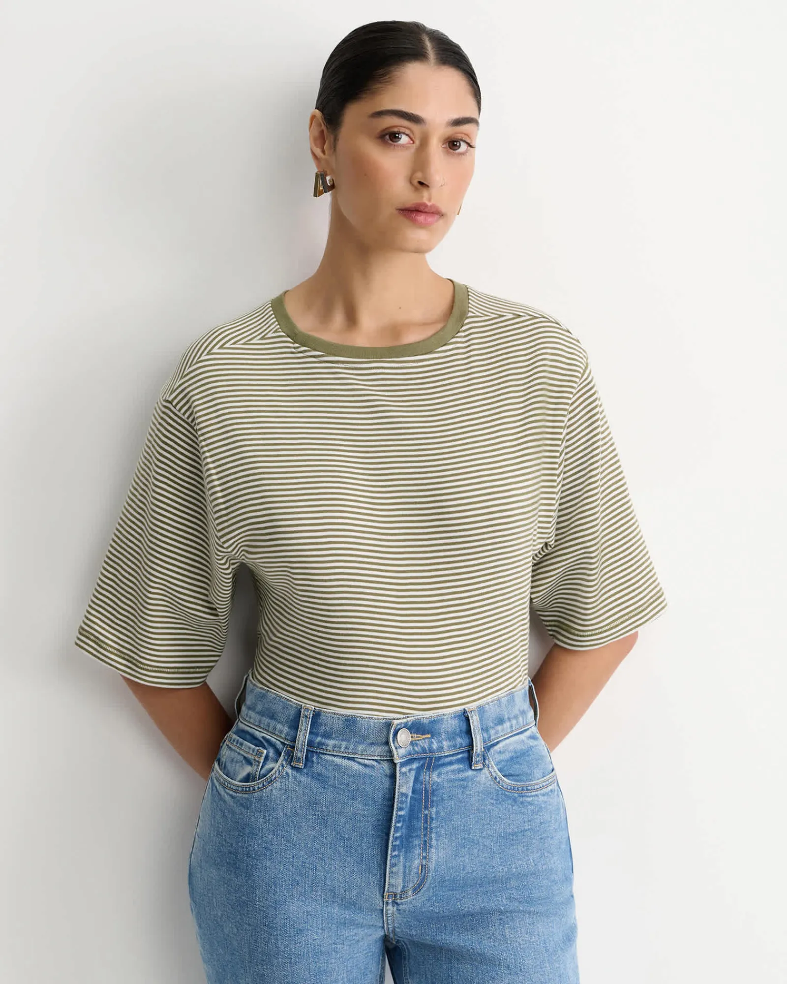 New Sportscraft Heidi Oversized T-Shirt in Khakiwhite Khaki/white
