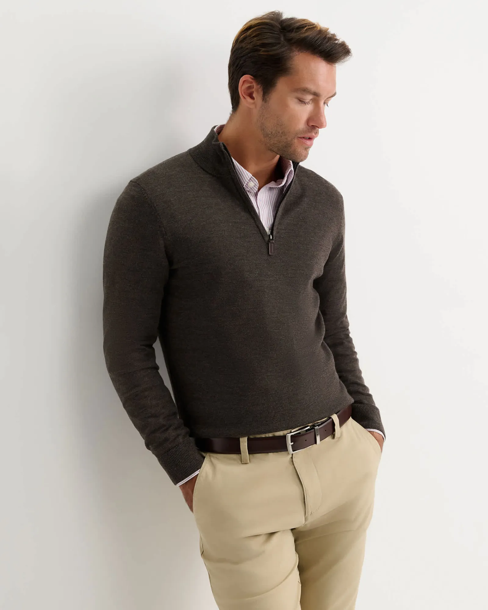 Best Sportscraft Henry Merino Quarter Zip Knit in Truffle