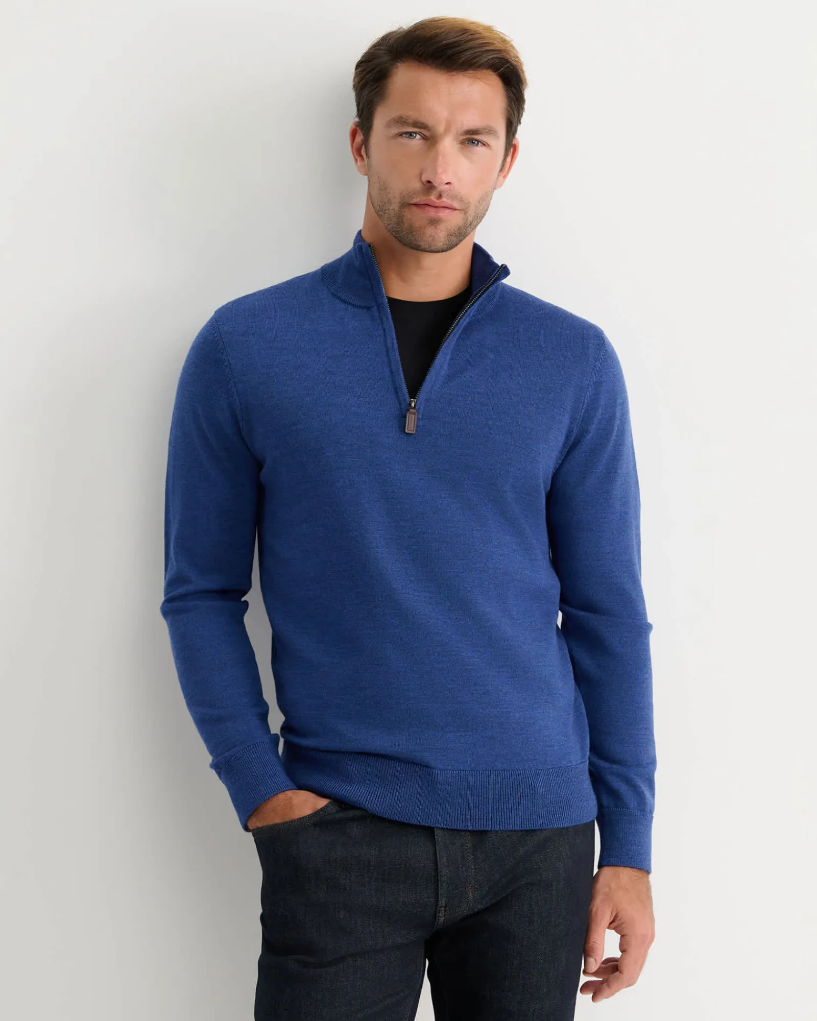 Online Sportscraft Henry Merino Quarter Zip Knit in Lapis