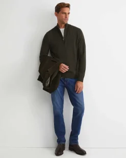 Sale Sportscraft Henry Merino Quarter Zip Knit in Dark Khaki DarkKhaki