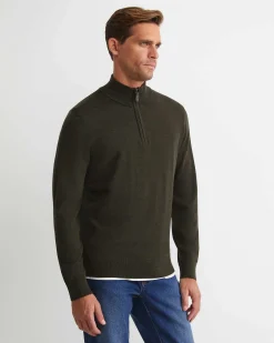 Sale Sportscraft Henry Merino Quarter Zip Knit in Dark Khaki DarkKhaki