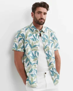 Sale Sportscraft Howard Short Sleeve Cotton Shirt in Whitemulti White/multi