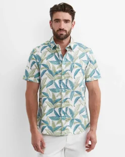 Sale Sportscraft Howard Short Sleeve Cotton Shirt in Whitemulti White/multi