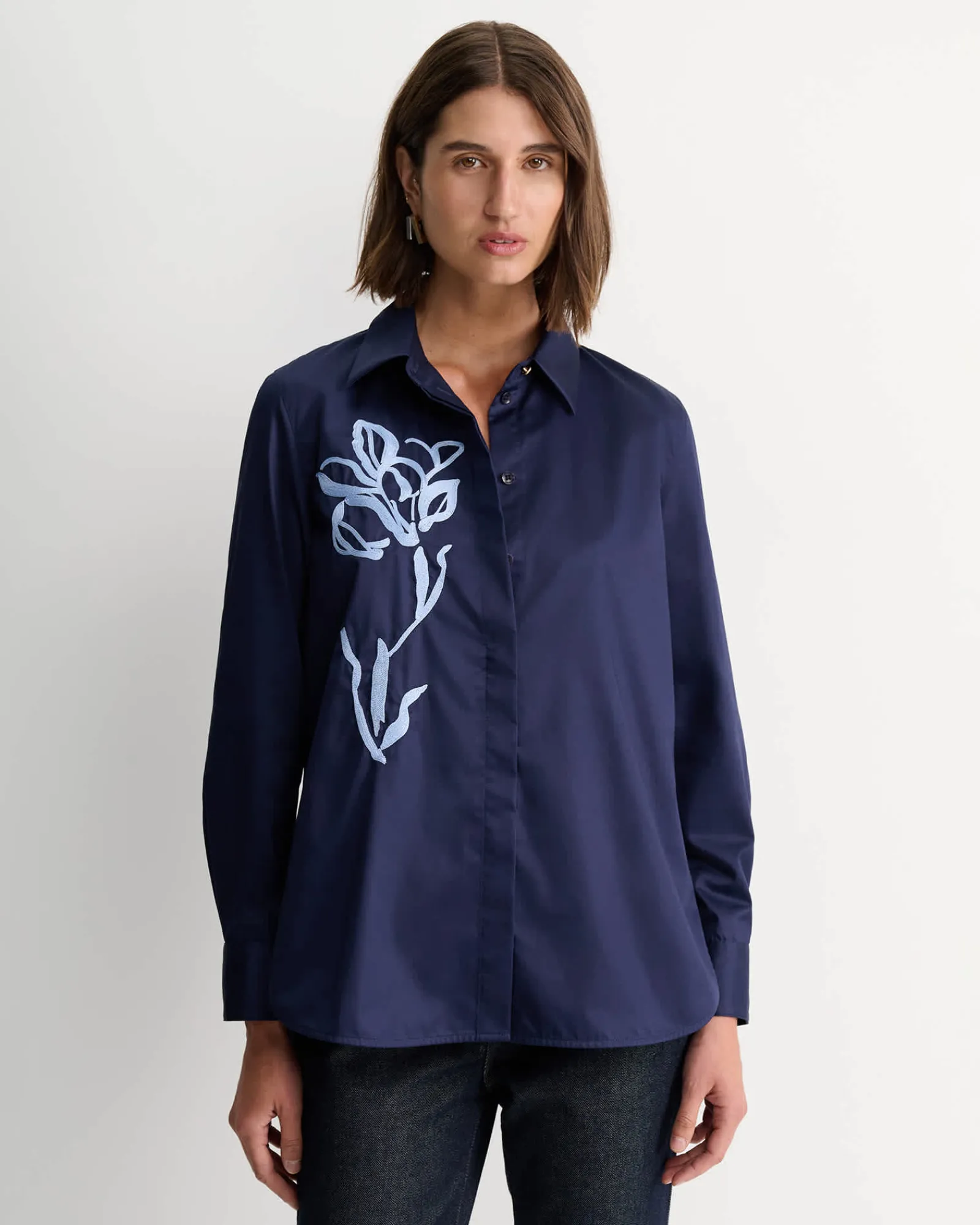 New Sportscraft Iris Embroidered Shirt in Navy Multi NavyMulti
