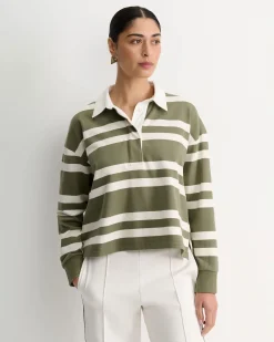 Clearance Sportscraft Jane Cropped Rugby Shirt in Khakiwhite Khaki/white
